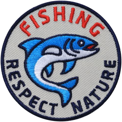 2 x Fischen Fishing rund gestickt 62 mm/Respect Nature Angeln Fisch Fischfang Angelsport/Patch Patches Aufbügler Aufnäher Bügel-Flicken Applikation zum Aufbügeln Aufnähen auf Kleidung Rucksack von Club of Heroes