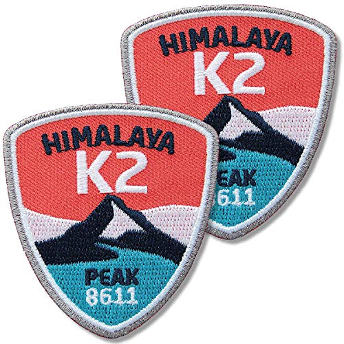 2 x K2 Himalaya Aufnäher 52 x 60 mm gestickt/Bergsteigen Berge China Pakistan/Patch Aufbügler Sticker Flicken Bügelbild/Patches zum aufnähen aufbügeln auf Jacke Kleidung von Club of Heroes