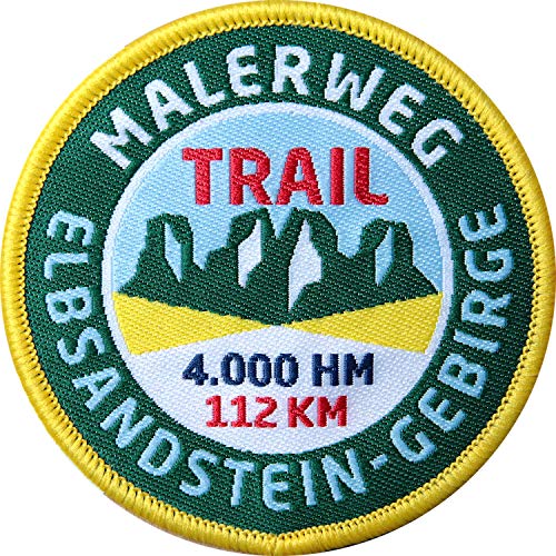 2 x Malerweg Aufnäher gewebt 62 mm gewebt rund/Elbsandstein-Gebirge Sachsen Sächsische Schweiz/Aufbügler Sticker Patch/Wandern Reiseführer Wanderkarte Tourenkarte Buch Karte von Club of Heroes