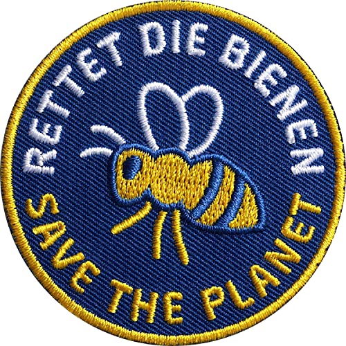 2 x Rettet die Bienen Patch 62 mm hochwertig gestickt/Aufbügler Aufnäher Bügel-Flicken zum aufbügeln aufnähen/Schutz Insekten Biene Planet Erde Natur Umwelt Imker Imkerei Naturschutz (Blau) von Club of Heroes