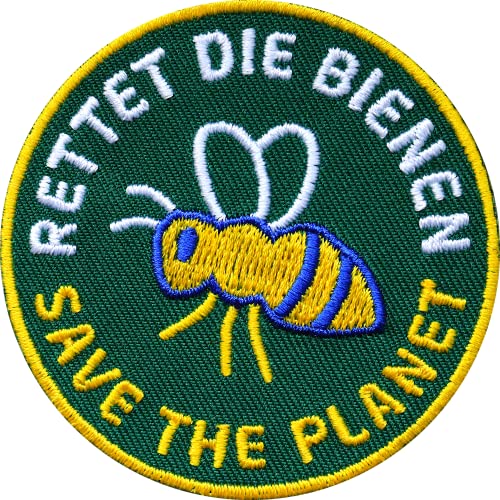 2 x Rettet die Bienen Patch 62 mm hochwertig gestickt/Aufbügler Aufnäher Bügel-Flicken zum aufbügeln aufnähen/Schutz Insekten Biene Planet Erde Natur Umwelt Imker Imkerei Naturschutz (Grün) von Club of Heroes