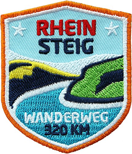 2 x Rhein-Steig Abzeichen gestickt 51 x 60 mm/Rheinsteig Wanderweg/Aufnäher Aufbügler Wappen Sticker Patch für Kleidung Rucksack/Wander-abzeichen Fluss-Wanderung Wanderführer Touren-Karte Buch von Club of Heroes