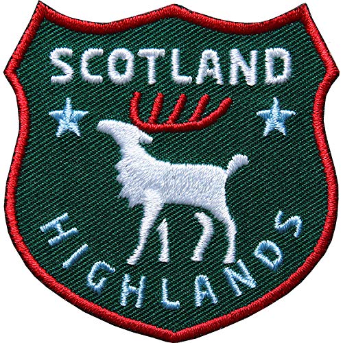 2 x Schottland Highlands Patch 60 x 61 mm hochwertig gestickt Grün/Aufbügler Aufnäher Flicken Bügel-Flicken zum bügeln Aufnähen auf Kleidung Rucksack/Reiseführer England Irland Hirsch Britain von Club of Heroes