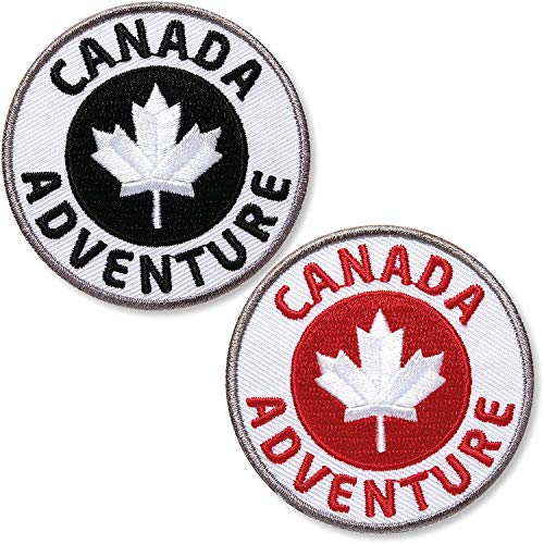 2er-Set Kanada Ahorn Aufnäher 60 mm gestickt schwarz + rot/Canada Outdoor Trekking Reise Camping Wildnis/Applikation Patch Aufbügler Flicken Bügelbild/Patches für Kleidung Rucksack Reiseführer von Club of Heroes