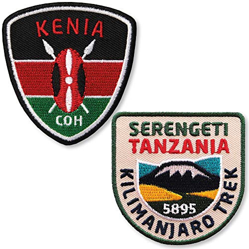 2er-Set Kenia + Tansania Kilimanjaro Aufnäher 60 mm gestickt/Afrika Safari Kenya Tanzania Kilimandscharo Serengeti Nationalpark/Aufnäher Aufbügler Sticker Patch für Kleidung Rucksack/Reiseführer von Club of Heroes