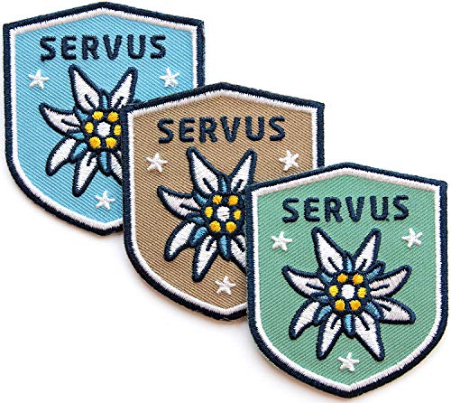 3 x Edelweiss Patch gestickt 51 x 60 mm/Aufbügler Aufnäher Patches Applikation Bügelbild Abzeichen zum aufbügeln aufnähen/Tracht Loden Lederhose Dirndl Janker Filzhut/Club of Heroes (Set A) von Club of Heroes