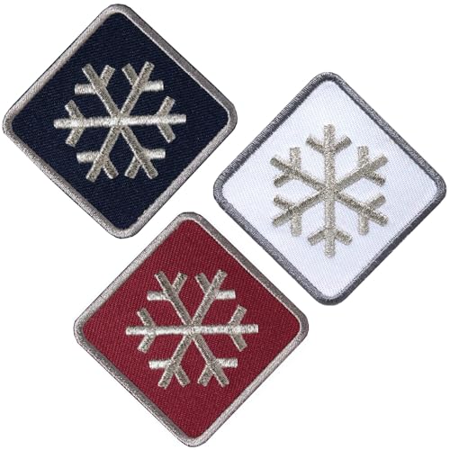 3er-Set Schneeflocke Patches 46 mm gestickt Silber/Winter Wintersport Skifahren Schnee Erwachsene/Patch Aufnäher Aufbügler Bügelflicken zum aufbügeln aufnähen auf Kleidung Jacke COH (Set A) von Club of Heroes