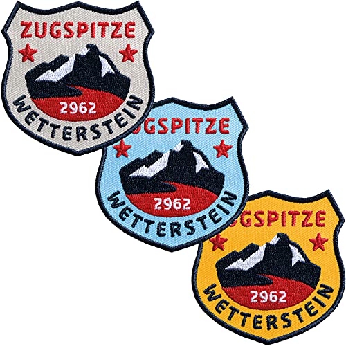 3 x Zugspitze Wetterstein Patch 60 x 61 mm hochwertig gestickt/Aufbügler Aufnäher Flicken Bügelbild zum Aufbügeln Aufnähen auf Kleidung Rucksack/Alpen Bergsteigen Wandern Wanderführer (Set) von Club of Heroes