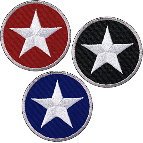 3er-Set, Stern Design Patch gestickt 46 mm rund/Sterne Star Sport Winter Mode/Aufbügler Aufnäher Abzeichen Flicken Bügelflicken/Patches zum aufbügeln aufnähen auf Kleidung Jacke (Stern Set) von Club of Heroes