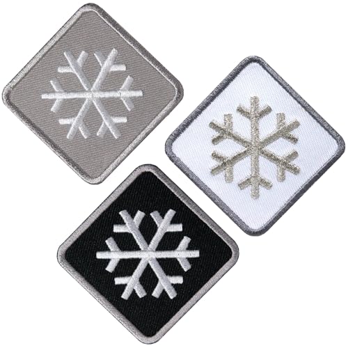 3er-Set Schneeflocke Patches 46 mm gestickt Silber/Winter Wintersport Skifahren Schnee Erwachsene/Patch Aufnäher Aufbügler Bügelflicken zum aufbügeln aufnähen auf Kleidung Jacke COH (Set B) von Club of Heroes