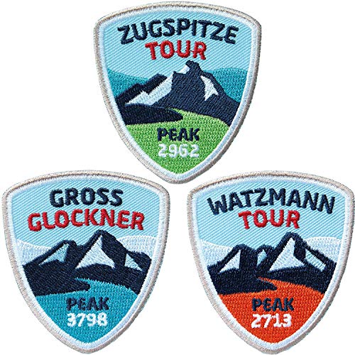 3er-Set Bergsteiger Abzeichen - Zugspitze Watzmann Groß-Glockner 55 x 60 mm gestickt/Ostalpen Bergtour Bergsteigen Klettersteig/Aufnäher Aufbügler Sticker Patch/Wanderführer Tourenführer Karte von Club of Heroes