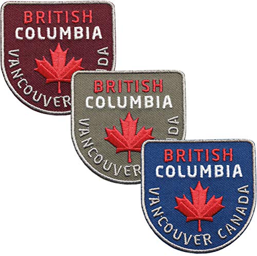 3er-Set British Columbia Kanada Patch gestickt 60 x 61 mmm/Applikation Aufnäher Aufbügler Flicken Bügelbild zum aufnähen aufbügeln/Set (Blau Beige Rot) von Club of Heroes