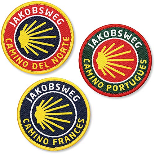 3er-Set Camino Portugues + Frances + del Norte Aufnäher gewebt 57 mm/Jakobsweg Pilger Pilgern Portugal Spanien Santiago/Aufbügler Flicken Patch/Jakobs-Muschel Reiseführer 3er-Set Camino Portugues + Frances + del Norte Aufnäher gewebt 57 mm/Jakobsweg Pilger Pilgern Portugal Spanien Santiago/Aufbügler Flicken Patch/Jakobs-Muschel Reiseführer von Club of Heroes
