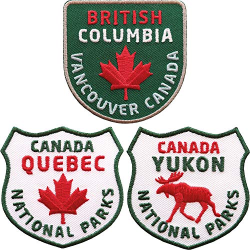 3er Set Canada Abzeichen British Columbia + Quebec + Yukon gestickt 60 mm/Vancouver Kanada Nationalparks/Aufnäher Aufbügler Flicken Bügelbild Patch/Ahorn Reise Reiseführer Fahne Flagge Flagg von Club of Heroes