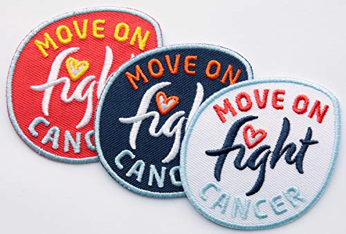 3er-Set Mutmacher im Kampf gegen Krebs - Move On Fight Cancer/Abzeichen gestickt/Aufnäher Aufbügler Sticker Bügelbild Patch/Medizin Erkrankung Ernährung Therapie Arzt Diagnose Leben Motivation von Club of Heroes