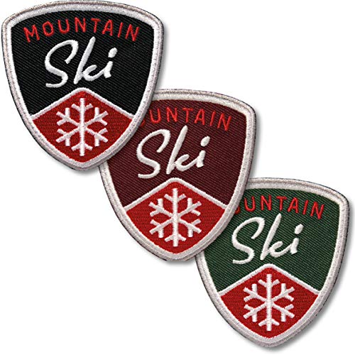 3er-Set Ski Aufnäher 62 mm gestickt/Skifahren Skitour Schneeflocke Wintersport Berge/Patches zum Aufnähen Aufbügeln auf Jacke Kleidung/Patch Abzeichen Aufbügler Flicken Bügelflicken (Set SRG) von Club of Heroes