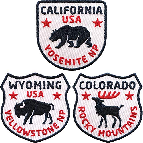 3er-Set USA Abzeichen gestickt 60 mm/Kalifornien Colorado Wyoming Amerika/Aufnäher Aufbügler Flicken Sticker Patch/Reise Reiseführer Yellowstone Yosemite/Club of Heroes von Club of Heroes