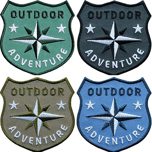 4 x Outdoor Patch 60 x 61 mm gestickt/Aufnäher Aufbügler Patches Bügelflicken zum Aufbügeln Aufnähen auf Kleidung Rucksack/Adventure Kompass Trekking Wandern Reise von Club of Heroes