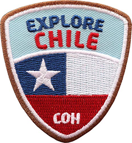 2 x Chile Abzeichen 55 x 60 mm gestickt/Explore Chile Aufnäher Aufbügler Sticker Wappen Patches für Kleidung Rucksack/Reiseführer Abenteuer Flagge Fahne Land von Club of Heroes