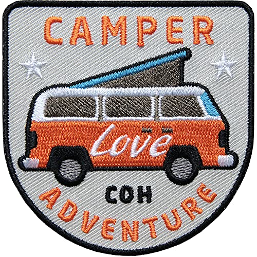 2 x Vanlife Camper Patch gestickt 68 x 69 mm/Patches Aufnäher Aufbügler Bügelflicken/Camping-Bus Camper-Reisen Camping Caravan Caravaning Wohnmobil Wohnwagen (Orange) von Club of Heroes