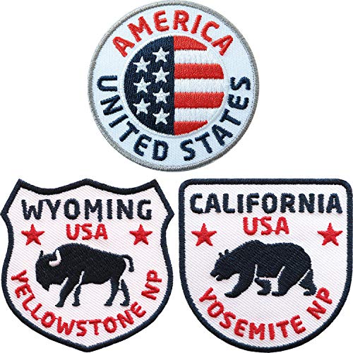 3er-Set USA + Kalifornien + Wyoming Patches gestickt 60 mm/United States Nord-Amerika Amerika Flagge Wappen/Aufnäher Aufbügler Patch Abzeichen/Reise Reiseführer/Club of Heroes von Club of Heroes