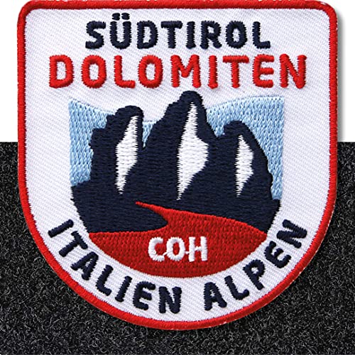 Klettpatch - Südtirol Dolomiten Patch 64 x 66 mm gestickt/Klett Patches Aufnäher Abzeichen auf Kleidung Rucksack/Wandern Berge Drei-Zinnen Marmolata Ortler Dolomiti/Club of Heroes von Club of Heroes