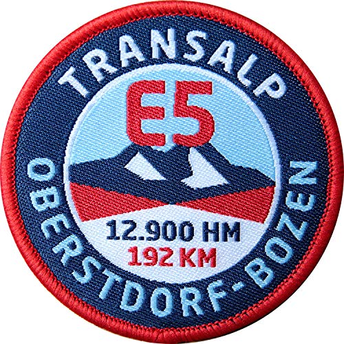 2 x E5 Oberstdorf Abzeichen gewebt 60 mm/Alpencross Transalp Fernwanderweg/Patches Aufbügler Aufnäher Bügelflicken Patch zum Aufnähen Aufbügeln/Meran Bozen Südtirol Wanderführer (E5 Bozen) von Club of Heroes