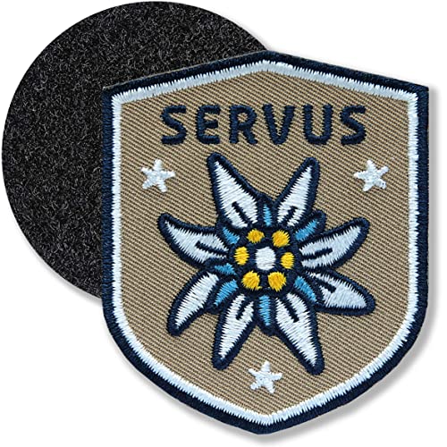 Klettpatch - Edelweiss Patch gestickt 51 x 60 mm/Klett-Patch Patches Abzeichen Stickerei mit Klett für Kleidung Rucksack Tasche Tracht Loden/Club of Heroes (Braun) von Club of Heroes