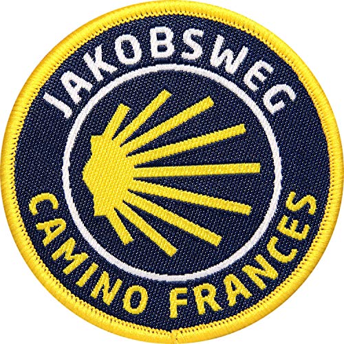 Jakobsweg Aufnäher 57 mm gewebt/Pilgerweg Pilger Pilgern Santiago/Patch Aufbügler Flicken Sticker Patches Bügelflicken/Jakobs-Muschel Spanien Reiseführer Wanderführer (Camino Frances) von Club of Heroes