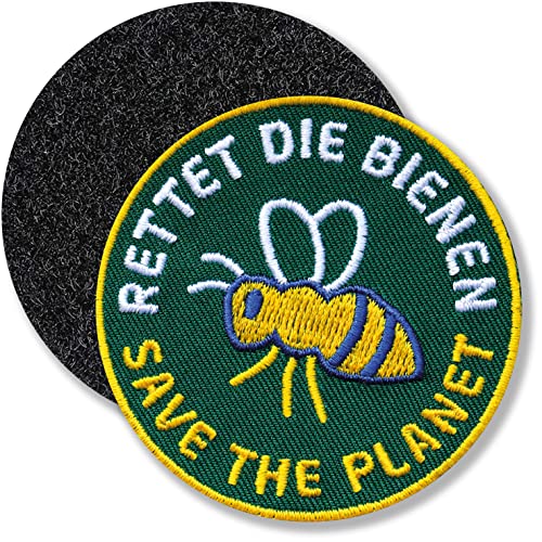Klett-Patch - Rettet die Bienen / 62 mm gestickt mit Klett-Verbindung/Klettpatch Klett Abzeichen Patches/Umweltschutz Insekten Natur Artenschutz/für Kleidung Rucksack Taschen (Grün) von Club of Heroes