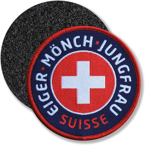 Klettpatch 68 mm - Eiger Mönch Jungfrau Höhe 4.158 m Schweiz Suisse (Rot) / Alpines Dreigestirn Jungfraubahn Berner Alpen Kanton Bern Wallis Aletschgletscher Grindelwald Eiger Nordwand von Club of Heroes