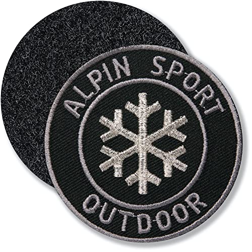 Klettpatch - Alpin Wintersport Schneeflocke 62 mm gestickt rund/Klett Patch Patches Applikation zum Kletten Aufnähen Aufkleben auf Kleidung Rucksack Taschen/Club of Heroes (Schwarz-Silber) von Club of Heroes