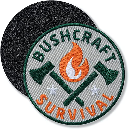 Klettpatch - Bushcraft Survival rund 62 mm gestickt/Outdoor Überleben Prepper Camping Feuer Axt Camp/Klett-Patch Patch Patches Klett Abzeichen auf Kleidung Rucksack/Club of Heroes (Beige) von Club of Heroes