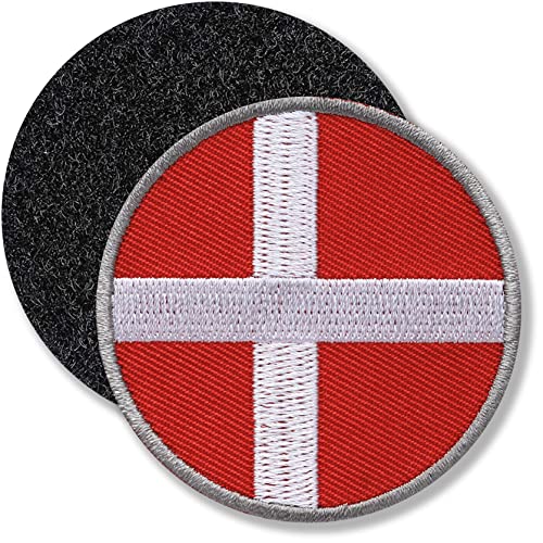 Klettpatch - Dänemark rund gestickt 52 mm/Denmark Flagge Fahne Wappen Land Skandinavien/Klett-Patch Patch Patches Klett Abzeichen auf Kleidung Rucksack/Club of Heroes von Club of Heroes