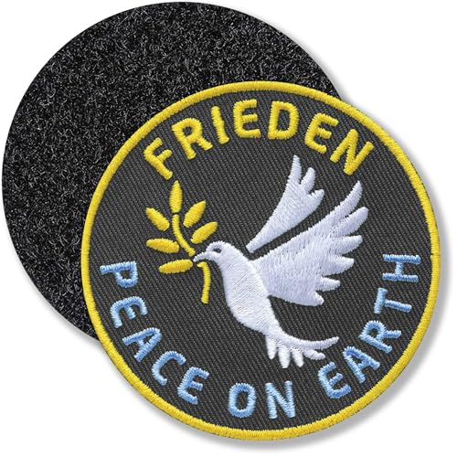 Klettpatch - Friedenstaube Peace on Earth 65 mm gestickt/Friede Frieden Krieg Taube/Klett-Patch Patch Patches Klett Aufnäher auf Kleidung Rucksack (Grau) von Club of Heroes