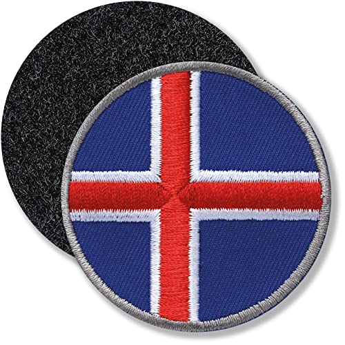 Klettpatch - Island rund gestickt 52 mm/Flagge Fahne Wappen Land Skandinavien/Iceland Klett-Patch Patch Patches Klett Abzeichen auf Kleidung Rucksack/Club of Heroes von Club of Heroes