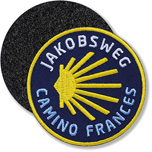 Klettpatch - Jakobsweg Camino Frances rund gestickt 62 mm/Klett-Patch Patch Patches Klett Abzeichen auf Kleidung Rucksack/Pilgern Pilgerweg Wandern Wanderweg Santiago / von Club of Heroes