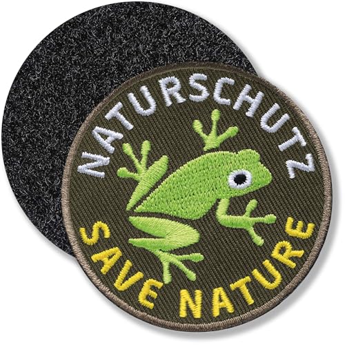 Klettpatch - Naturschutz Frosch rund gestickt 62 x 62 mm/Save Nature Ökosystem Natur Umwelt Klimaschutz/Klett-Patch Patch Patches Klett Abzeichen auf Kleidung Rucksack (Braun) von Club of Heroes