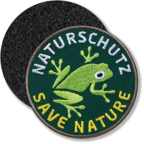 Klettpatch - Naturschutz Frosch rund gestickt 62 x 62 mm/Save Nature Ökosystem Natur Umwelt Klimaschutz/Klett-Patch Patch Patches Klett Abzeichen auf Kleidung Rucksack/Grün von Club of Heroes