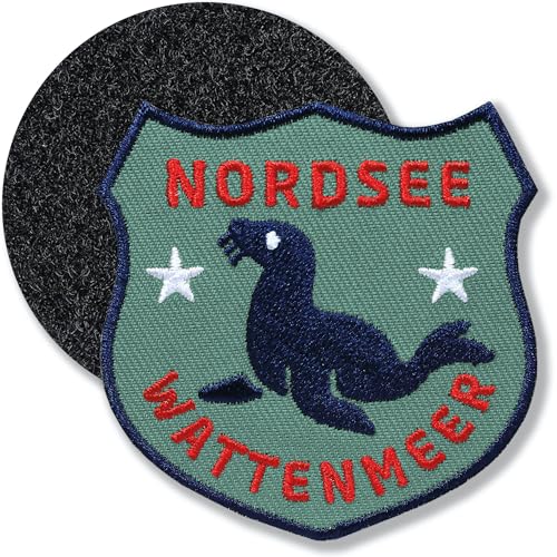 Klettpatch - Nordsee Seehund Patch 60 x 61 mm hochwertig gestickt/Klett Aufnäher Flicken Abzeichen Aufkletten Aufnähen auf Kleidung Cap Rucksack/Wattenmeer Küste Meer Maritim Inseln Robbe (Oliv) von Club of Heroes