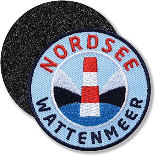 Klettpatch - Nordsee Wattenmeer 62 mm gestickt/Klett-Patch Patch Patches Klett Abzeichen auf Kleidung Rucksack/Leuchtturm Meer Strand Küste Urlaub/Blau von Club of Heroes