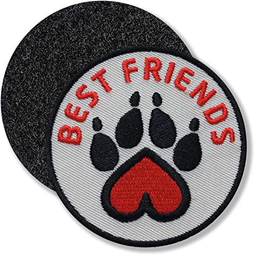 Klettpatch - Pfote Tierfreund rund gestickt 62 mm/best Friends Freunde Tierpfote Hund Katze Tierschutz Tierliebe/Klett-Patch Patch Patches Klett Abzeichen auf Kleidung Rucksack/Beige von Club of Heroes