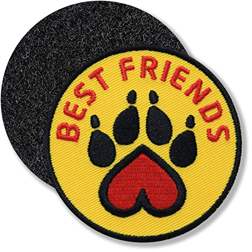 Klettpatch - Pfote Tierfreund rund gestickt 62 mm/best Friends Freunde Tierpfote Hund Katze Tierschutz Tierliebe/Klett-Patch Patch Patches Klett Abzeichen auf Kleidung Rucksack/Gelb von Club of Heroes