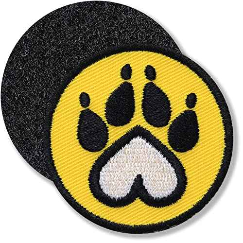 Klettpatch - Pfote Patch rund gestickt 45 mm/Tierpfote Hundepfote Hund Katze Tierschutz Herz Tierliebe/Klett-Patch Patch Patches Klett Abzeichen auf Kleidung Rucksack/Gelb von Club of Heroes