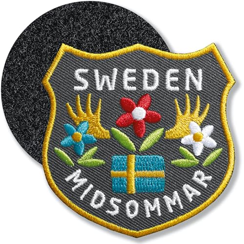 Klettpatch - Schweden Mittsommer 60 x 61 mm gestickt/Klett Patch Patches Abzeichen Aufnäher Applikation zum aufkleben aufnähen auf Kleidung Rucksack Tasche (Grau) von Club of Heroes