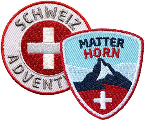Schweiz Set / Patch Aufnäher Aufbügler Bügelflicken Patches zum aufnähen aufbügeln / Alpen Berge Bergsteigen Wallis Suisse Swiss Matterhorn (Patch Set) von Club of Heroes