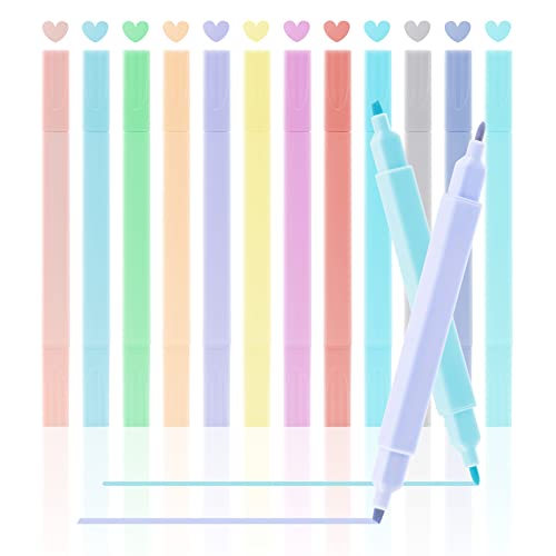 Clundoo Textmarker Set, 12 Farben Marker Highlighter, Doppelkopf 2-in-1, Pastell Farben, für Markerstifte,Tagebuchplaner, Schulen, Büros, Studenten von Clundoo