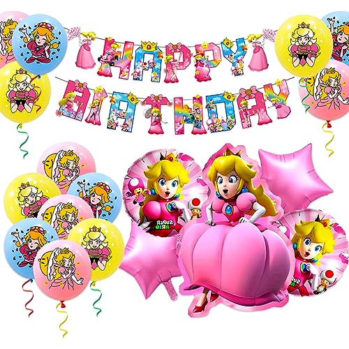 24 Pcs Party Luftballons für Geburtstag, Luftballon Geburtstag Rosa, Latex Luftballons, Rosa Luftballons Set, Rosa Prinzessin Folienballon, Pentagramm Ballon, Banner Party Deko Geburtstag Set(A) von Clvsyh