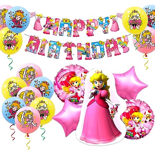 24 Pcs Party Luftballons für Geburtstag, Luftballon Geburtstag Rosa, Latex Luftballons, Rosa Luftballons Set, Rosa Prinzessin Folienballon, Pentagramm Ballon, Banner Party Deko Geburtstag Set(B) von Clvsyh