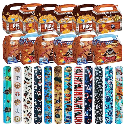 24 Pcs Party Mitgebsel Set, Kinder Slap Armband + Geschenkboxen für Mitgebsel aus Pappe, Mitgebselbox mit Tragegriff, Kinder Piraten Armbänder. Kinder Geburtstag Party Mitgebsel für Jungen und Mädchen von Clvsyh